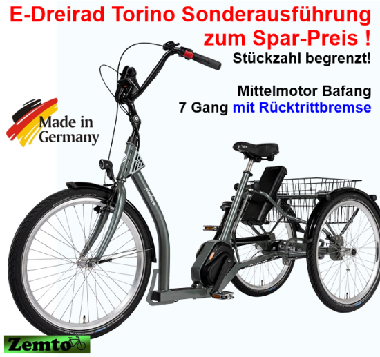Elektro Dreirad Torino Sonderausführung, 7 Gang, Bafang Mittelmotor Angebot